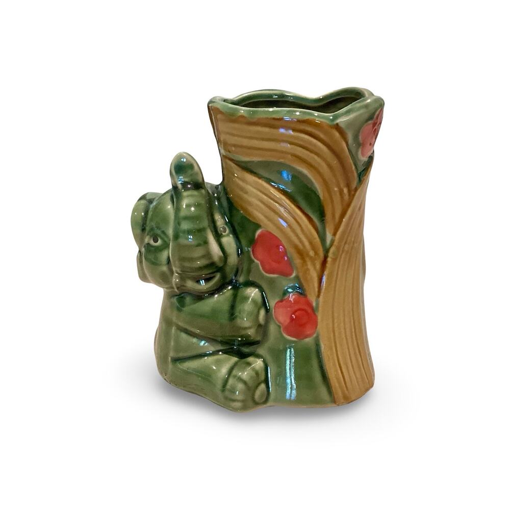 Vintage Majolica Elephant Vase